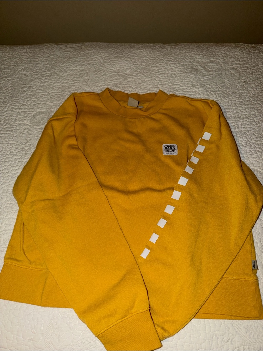 Vans Men’s Yellow Crewneck Sweatshirt with Diagonal Checker Detail